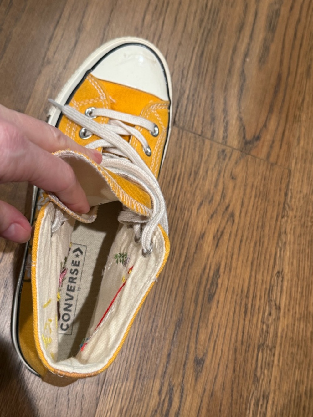 Converse Mustard hand embroidered High-Top Sneakers - Picture 8 of 9